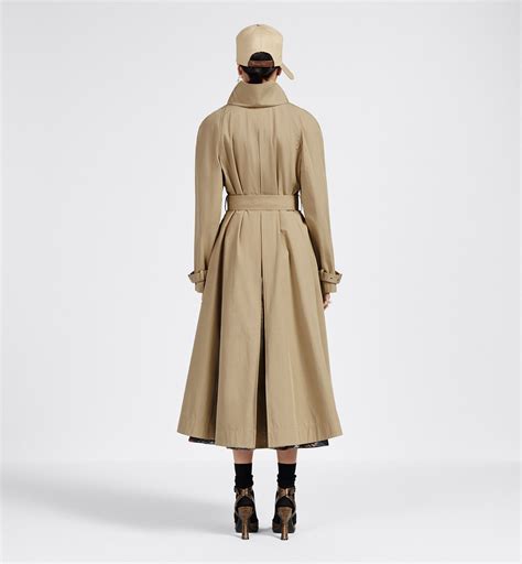 Belted Trench Coat with Criss Cross Collar Beige Cotton Gabardine ...