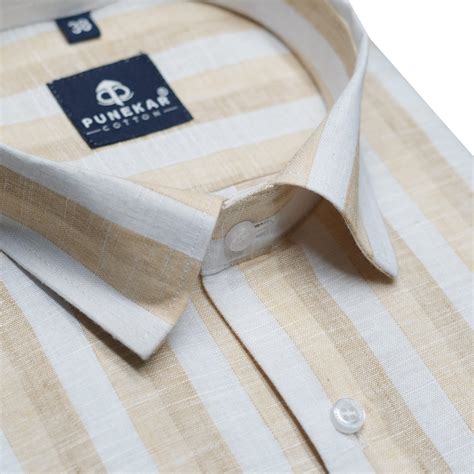 Tan Color Vertical Cotton Stripe Shirt For Men – Punekar Cotton