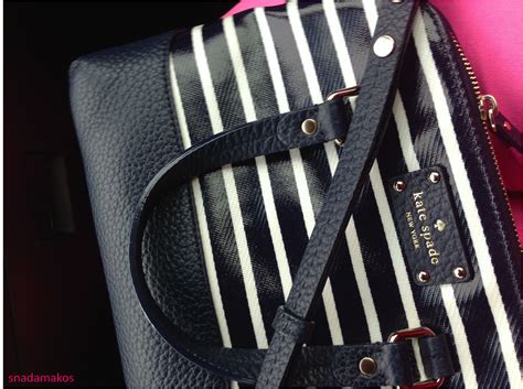 navy white striped leather and fabric kate spade purse bag with ...