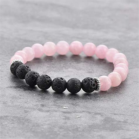 MYSTIQS Lava Stone & Rose Quartz Crystals Beaded Bracelet Essential Oil ...