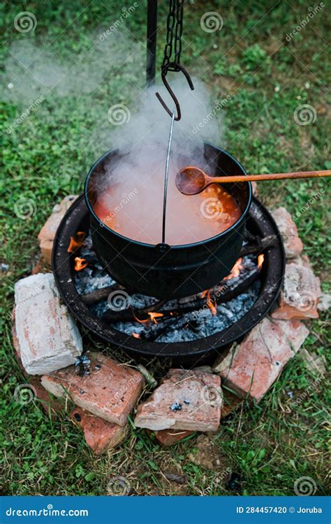 Stew Pot at Open Fire Outdoor Stock Photo - Image of countryside, camp ...