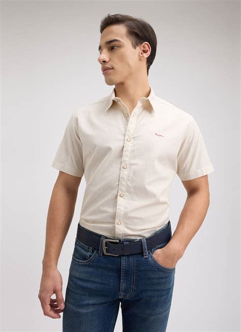 Men Beige Short Sleeve Shirt | Pepe Jeans India