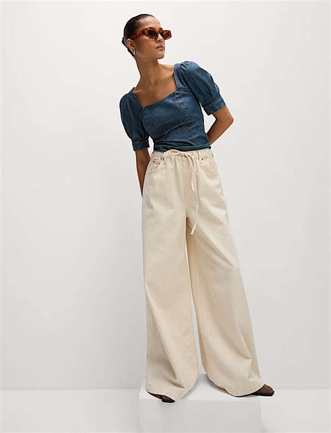 Buy Pure Cotton Denim Square Neck Slim Fit Top at Marks & Spencer