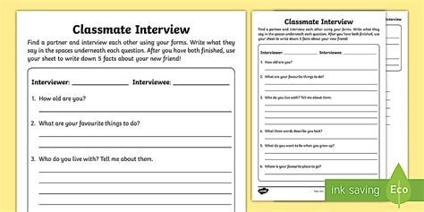 Classmate Interview Worksheet 的图像结果