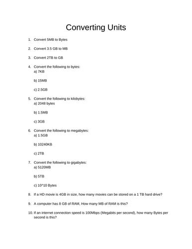 Image result for Computer Science Unit Conversion a Level