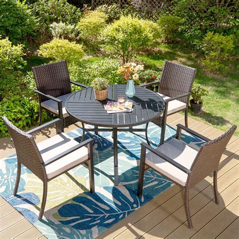 "MF Studio 5-Pc Patio Dining Set, Cushioned Wicker Chairs & 42"" Round ...