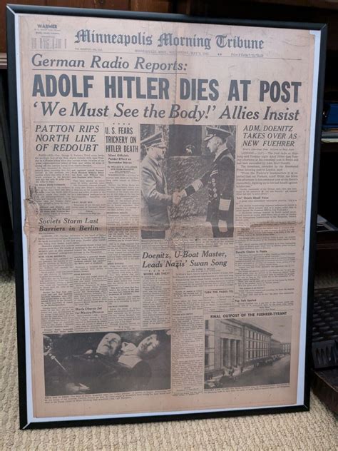 Adolf Hitler Death Dead Newspaper, Minneapolis Morning Tribune May 2 ...