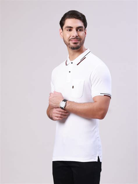 Classic Polo Men's White Polo Neck Solid Cotton Slim Fit T-Shirt | ELI