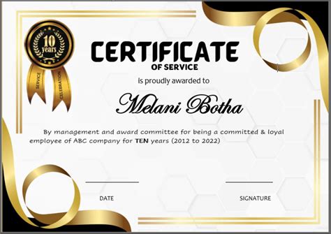 10 Years Service Certificate Template in Ms Word - Etsy
