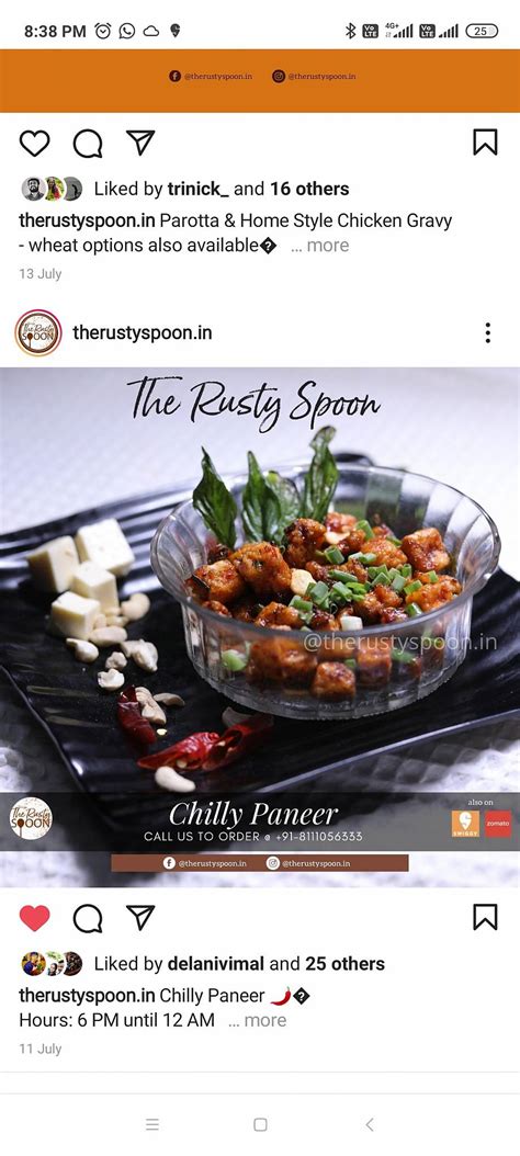 Menu at The Rusty Spoon, Chennai, No.90