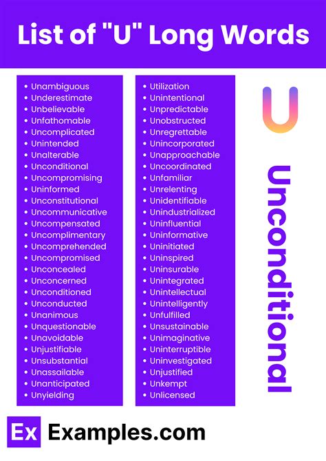 450+ U Short & Long Words List, Meaning, PDF