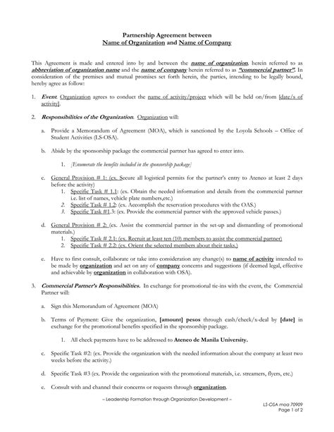 Partnership Agreement Form Sample 的图像结果