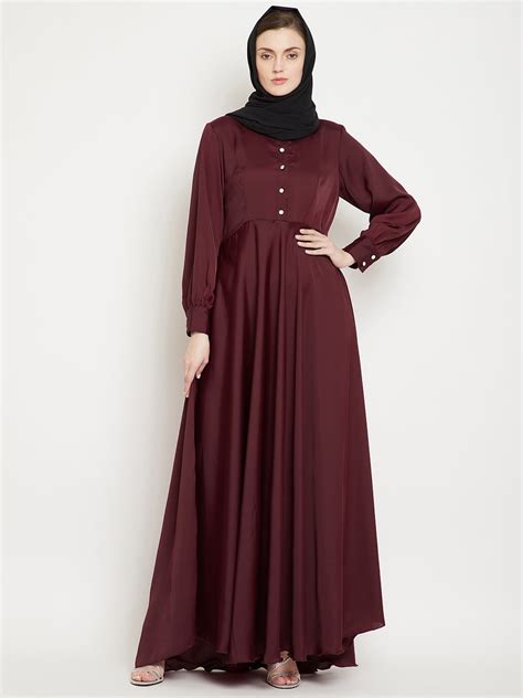 Nabia Maroon Nida Maxi Dress Abaya With Georgette Scarf