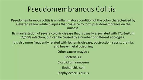 PSEUDOMEMBRANOUS COLITIS INFECTIOUS DISEASES | PPTX