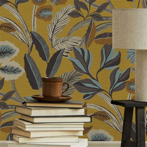 Sublime 56-Sq. Feet Yellow Non-woven Floral Unpasted Wallpaper | 121157 ...