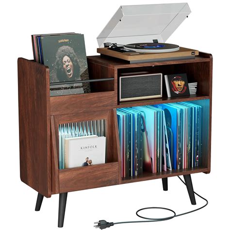 yacchi home Big Record Player Stand, Record Player Table with Power ...