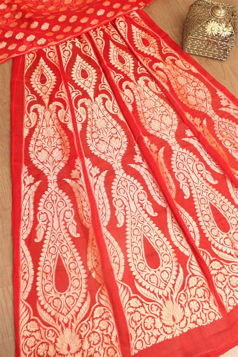 Red Banarasi Georgette Lehenga Set