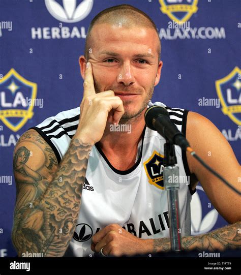 Los Angeles Galaxy star David Beckham speaks to the media prior to team ...