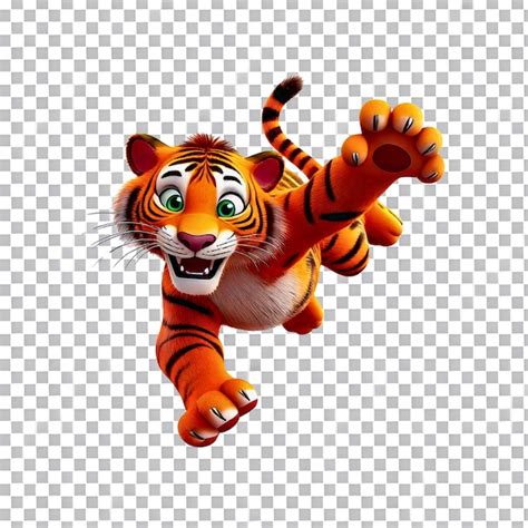 Playful cartoon tiger leaps joyfully in an animated jungle setting ...