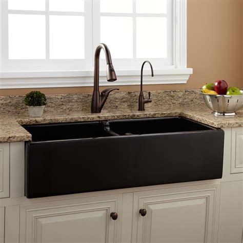 39" Risinger Double-Bowl Fireclay Farmhouse Sink - Black | Fireclay ...