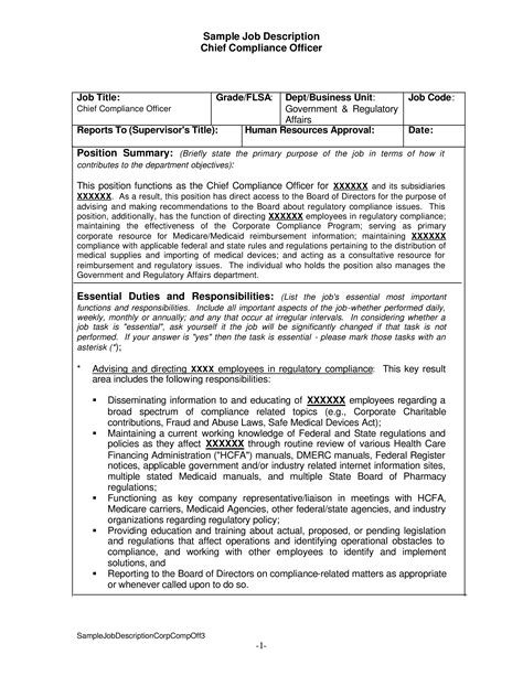 Chief Compliance Officer Job Description | Templates at ...