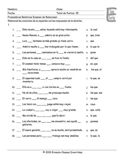 Relative Pronouns Spanish Matching Exam | Teaching Resources