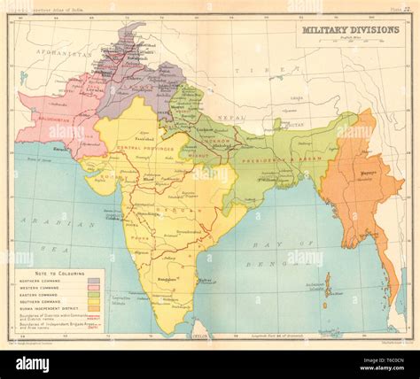 BRITISH INDIA Military Divisions. Northern Southern Eastern Commands 1931 map Stock Photo - Alamy