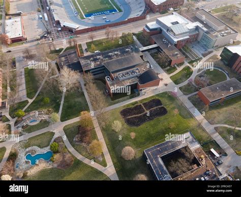 Aerial photograph of Drake University on a beautiful spring morning ...