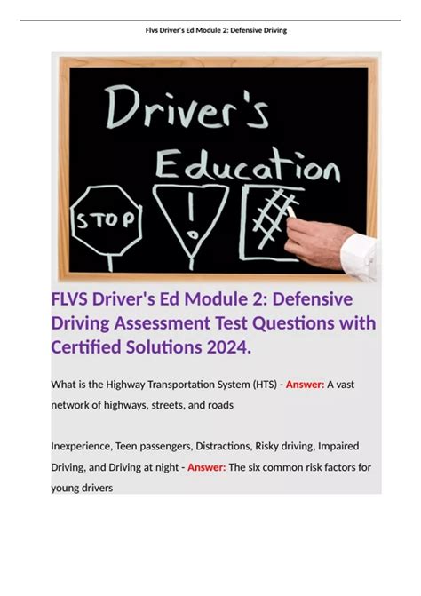 FLVS Driver's Ed Module 2: Defensive Driving Assessment Test Questions ...