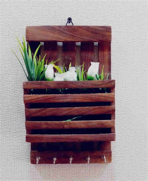 Style My Home Designer Wooden Keyholder with Artificial Plants| Key ...