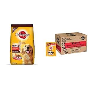Pedigree Adult Dry Dog Food, Meat & Rice, 20kg & Pedigree Puppy Wet Dog ...