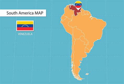Venezuela map in America, icons showing Venezuela location and flags ...