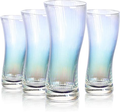 Eden & Willow Origami Ribbed Highball Glasses, Water Drinking Glasses, Ideal for Cocktails ...