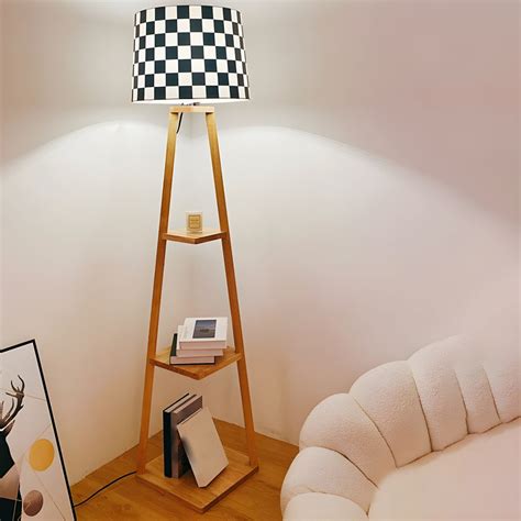 18 Inch Traditional Wooden Floor Lamp with Integrated Storage Shelf Non ...