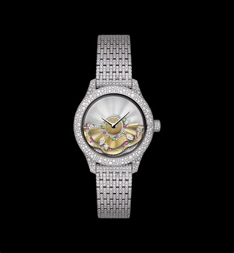 Dior Grand Bal de Printemps N°6 Ø 36 mm, ouro branco, diamantes e pedras ornamentais, movimento ...