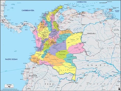 Colombia Political Wall Map | Maps.com.com