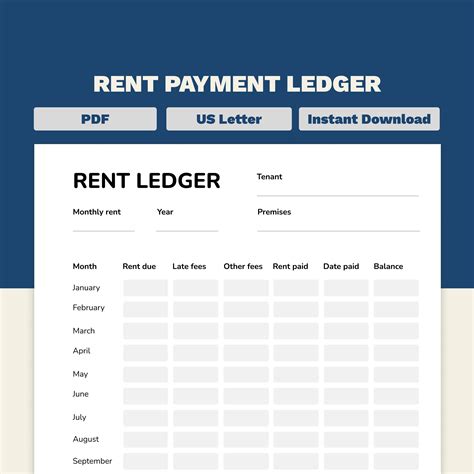 Rent Payment Ledger Printable PDF Letter Size Fillable Rent Ledger ...