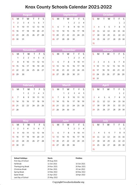 Knox County Schools Calendar 2022-22 2022 - Schoolcalendars.net