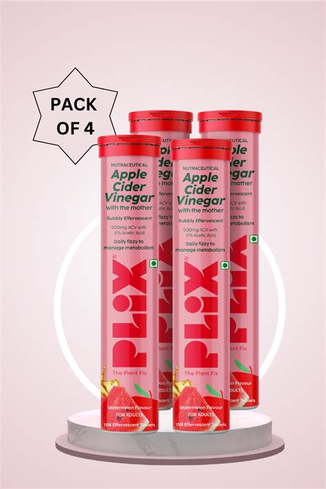 Plix ACV Effervescent Tablets - 15 (Juicy Watermelon, Pack of 4)