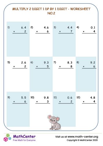 Multiply 2 digit 1 dp by 1 digit - worksheet no.2 | Worksheets | Math ...