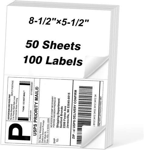 8.5x5.5 2-Up Half-Page Adhesive Labels for Laser & Inkjet Printers ...