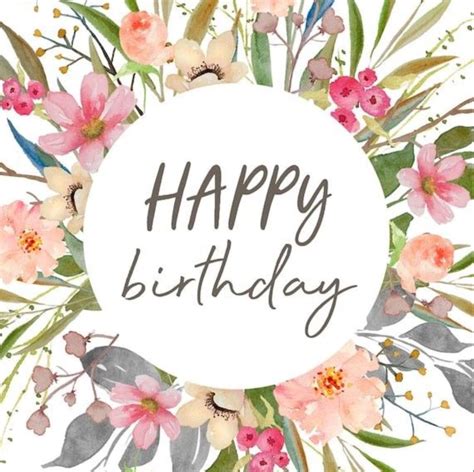 Beautiful Happy Birthday Card with Flowers and Leaves