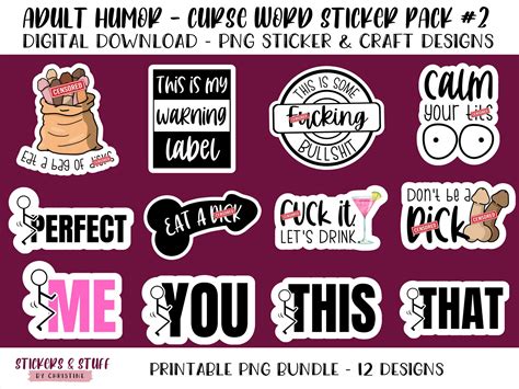 Adult Humor Swear Words PNG Design Bundle, Curse Word PNG Sticker and ...