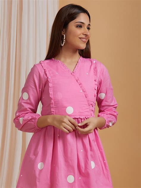 Buy Light Pink Polka Dot Printed Cotton Dress | 2276/SHTT1 | The loom