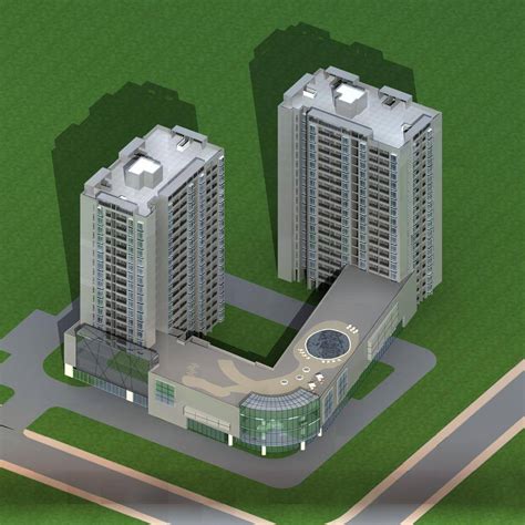 现代高层住宅楼及商业3dmax 模型下载-光辉城市