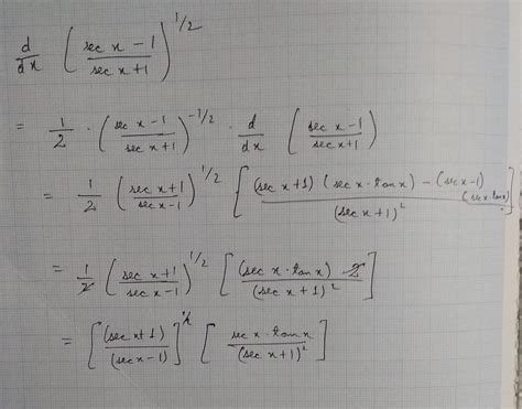 derivative of ( sec x-1/sec x +1)1/2 - Brainly.in