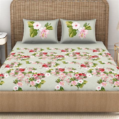 Buy Spaces Adonia Grey Printed Cotton Super King Bedsheet Set ...