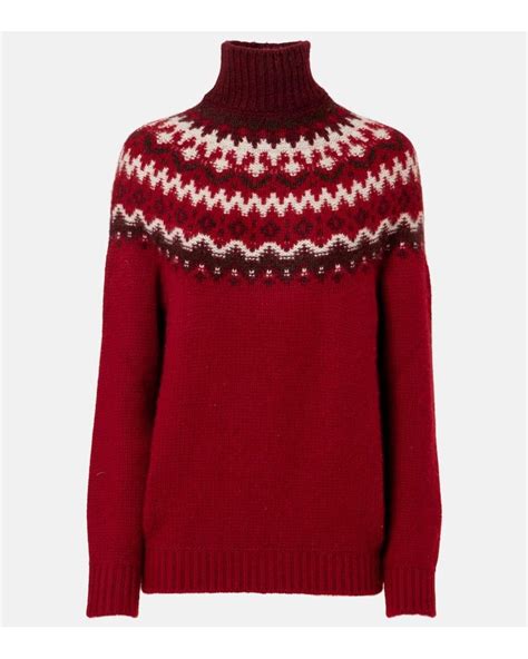 Loro Piana Alpe Pile Cashmere Turtleneck Sweater in Red | Lyst