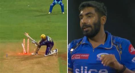 [Watch] Jasprit Bumrah's yorker sends back Venkatesh Iyer, uproots ...