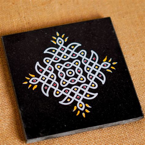 CHITRASHILA® Kolam Dot Rangoli for Pooja Room Granite Printed (6*6 inc